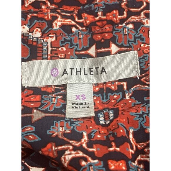 Athleta XS Sleeveless Red & Navy‎ Geometric Print Dress With Tie-Back - Picture 2 of 13